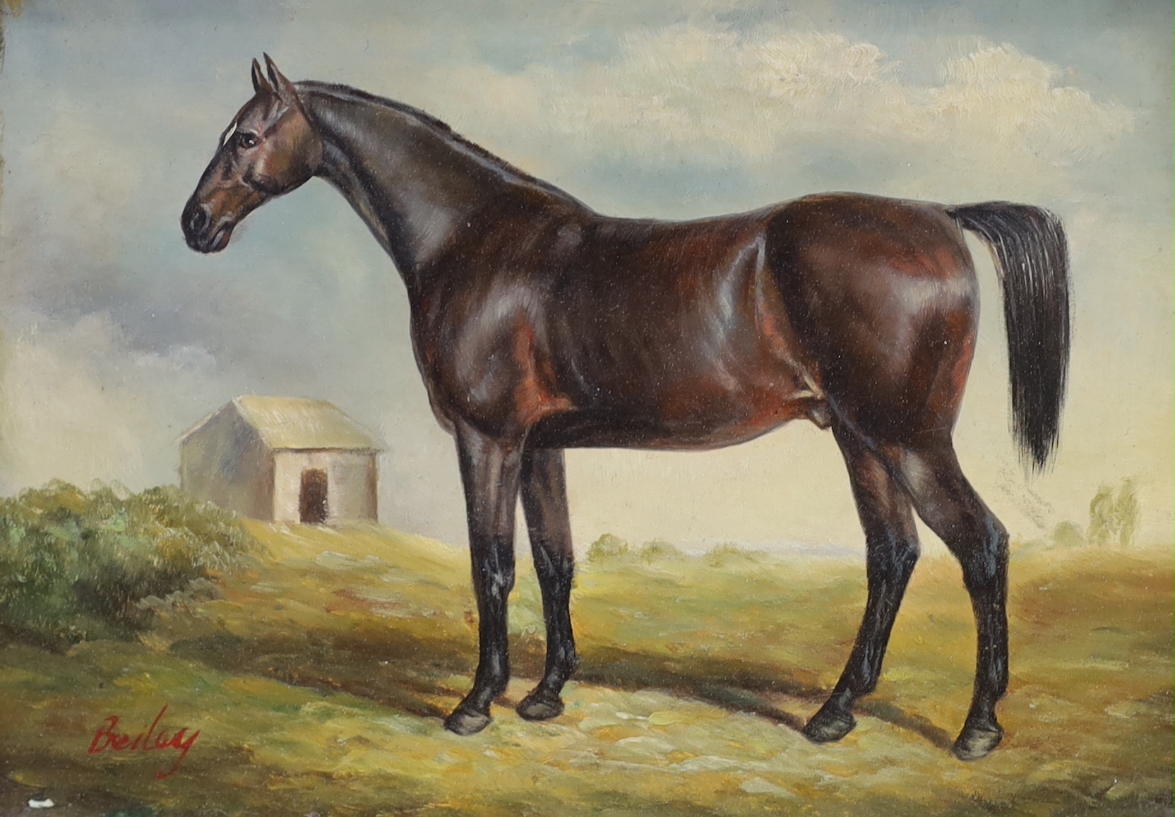 A pair of contemporary oil on boards, Studies of horses, 16.5 x 11.5cm, gilt framed